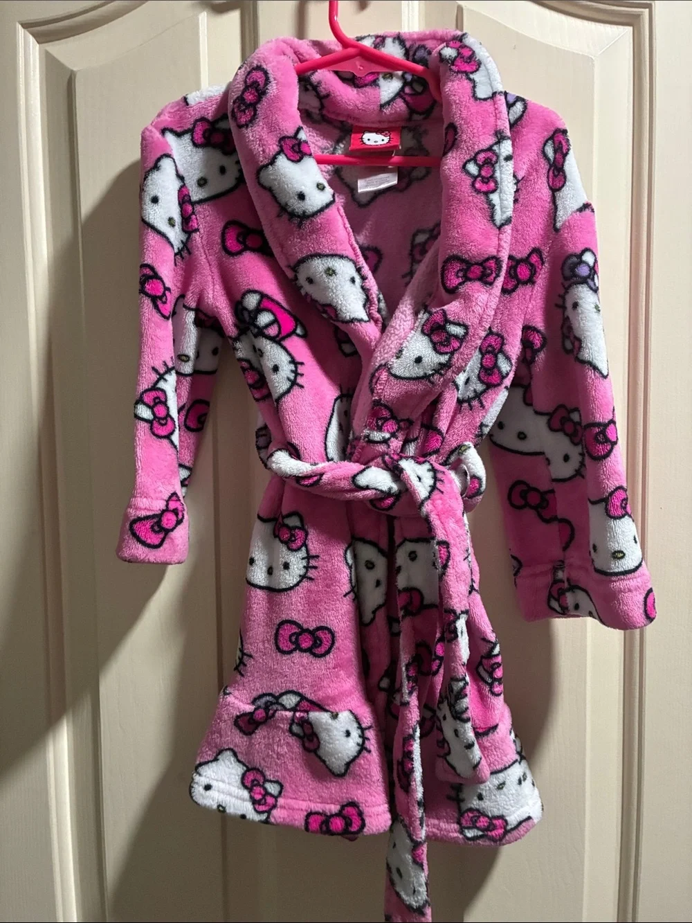 Hello Kitty Pink Plush Hooded Kids Robe with All-Over Print